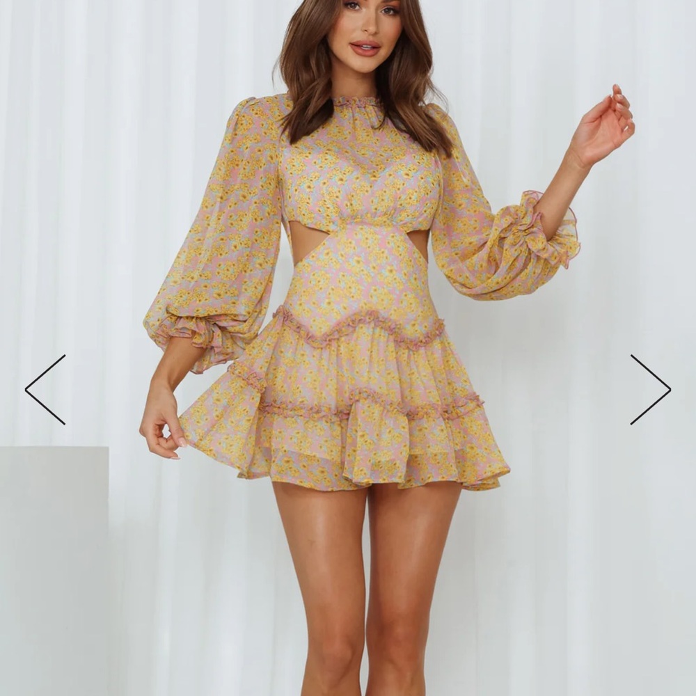 Hello Molly Raining Flowers Dress Yellow NWOT